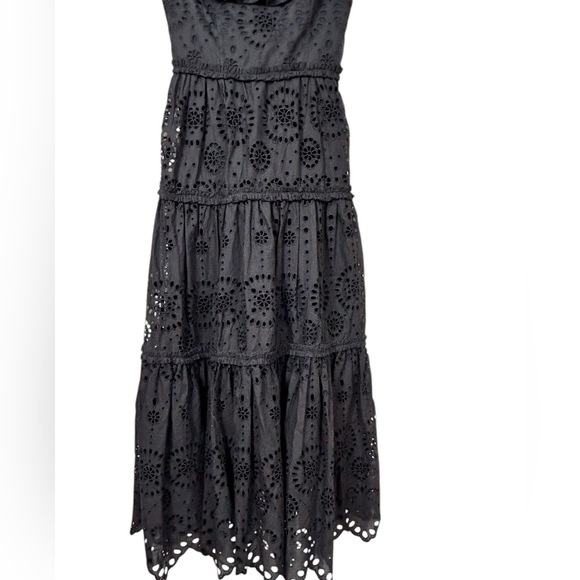 Zara embroidered eyelet cotton midi dress, XS, black, ruffles, tiered skirt Chic - Picture 6 of 14